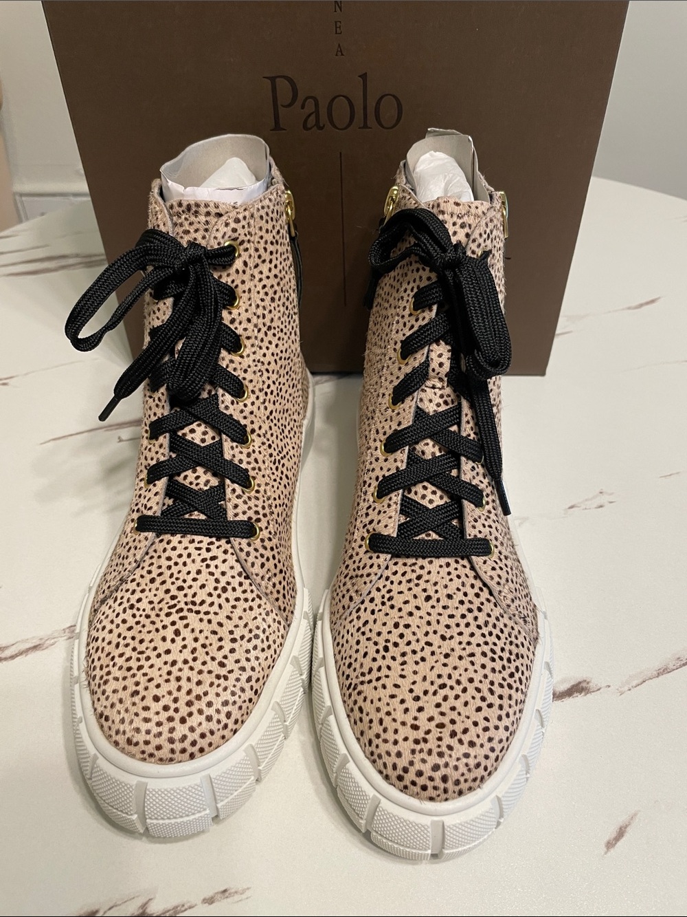 Paolo Gio 2Pink-Tan Leopard Print High-Top Sneakers New in Box Sz 7M